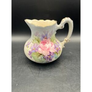 Vtg Vansen Floral Creamer Pitcher Rose Violet Gold Crazed 3.25" Hand Painted‎